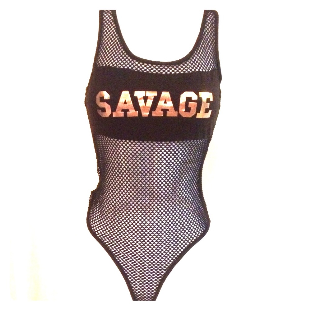 “Savage” fishnet bodysuit